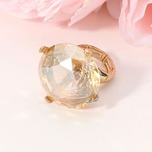 Gold Topaz Diamond Cut Round Crystal Stretch Oversized Cocktail Ring Jewelry